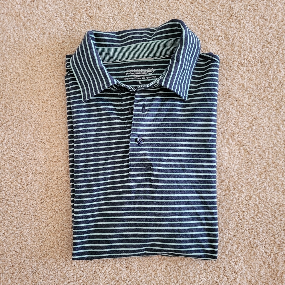 VINEYARD VINES Polo in Navy with Mint Stripes - size boys L 16